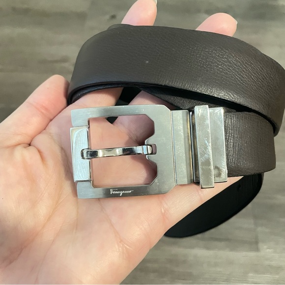 Salvatore Ferragamo Convertible Brown Black Leather Belt with Silver Buckle XL - Picture 1 of 6